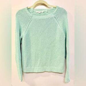 Boden Chunky Waffle Knit Cotton Sweater Mint UK 12 US 8 Raglan Pullover
